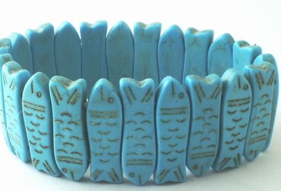 Lucky Carved Chinese Blue Fish Turquoise Bracelet