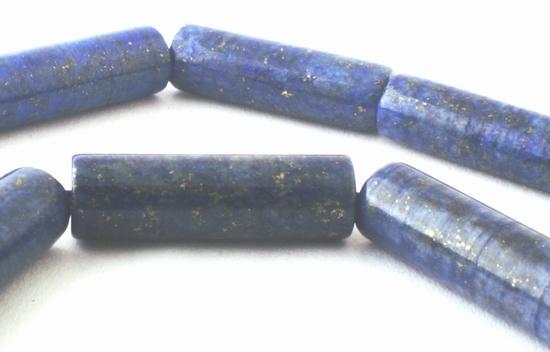 Deep Blue & Gold Lapis Tube Beads - 13mm x 5mm