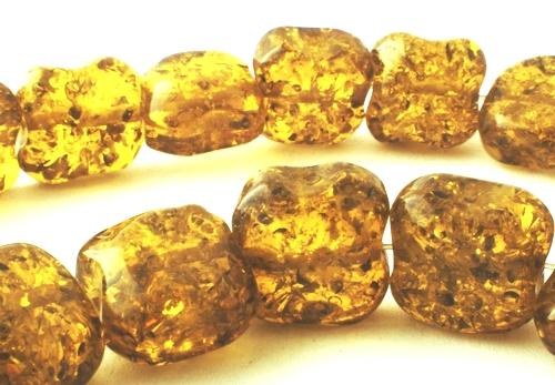 32 Chunky Olive-Yellow Amber Nugget Beads