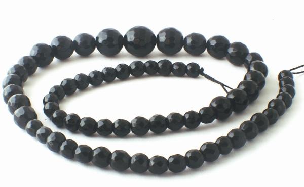Faceted Black Agate Graduated 14mm to 6mm String
