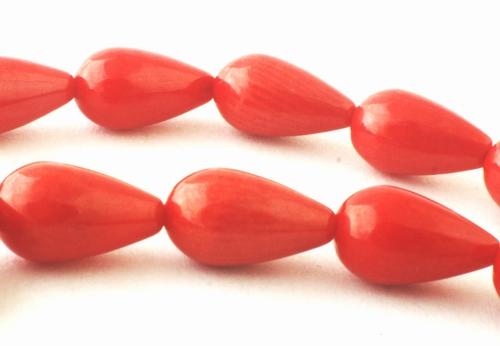 40 Sexy Long Shiny Red Coral Teardrop Beads - 10mm