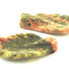 4 Unusual Carved Unakite Leaf Beads - Top Drill