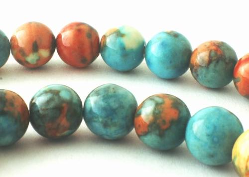 Shiny Summer  Aqua-Blue & Orange Rain Flower Viewing Stone Beads - 4mm or 6mm