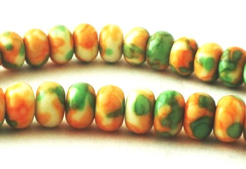 100 Bright Orange & Green Rain Flower Viewing Stone Rondelle Beads