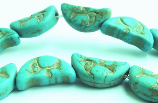 26 Unusual Carved Half-Moon Aqua-Blue Turquoise Beads