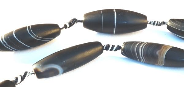 Gorgeous Matte Black Banded Agate Barrel Beads - Long 41mm