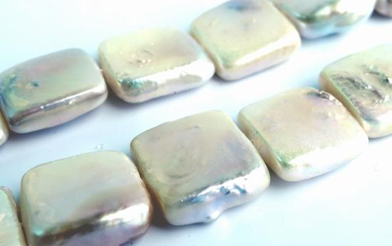 36 Unusual Silver-White Square Pearl Beads - Beautiful Shiny Luster