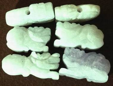 6 Unusual Chinese Carved  Natural Jade Dragon Beads