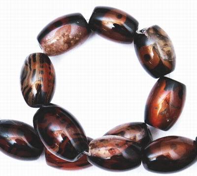 Unusual Dzi Agate Barrel Beads - 13 x 10mm