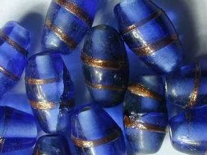 Ten Oriental Blue & Gold Lampwork Beads