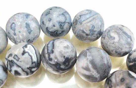 32 Grey Matte Picasso Jasper Beads - Large 12mm