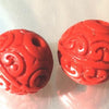 4 Fire-Red Carved Cinnabar Beads - 11mm