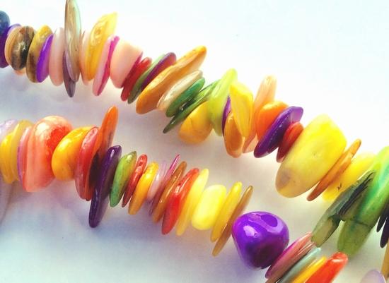 Large Colourful Mother-Of-Pearl Shell Chip Beads - Long 30inch string