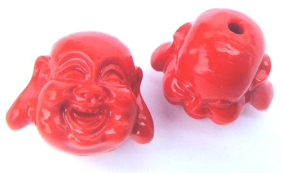 2 Lucky Cinnabar Happy Buddha Beads