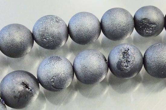 Striking Grey Matte Agate Electroplated Druzy Beads - 6mm or 8mm