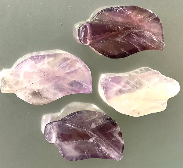 2 Individually Hand Carved Amethyst Leaf Beads