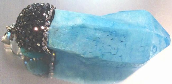 Long Enchanting Azure-Blue Crystal Pendant