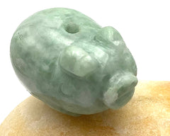 Lucky Hand-Carved Chinese Jade Pig Pendant, One-of-a-Kind