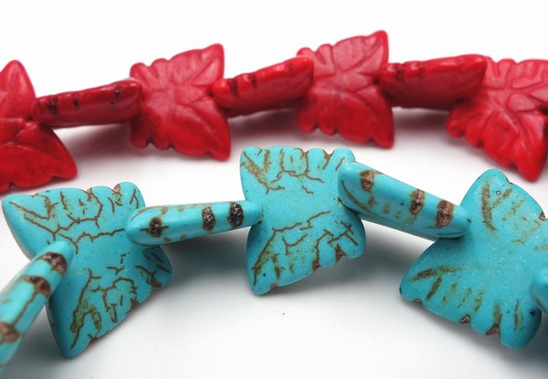 38 Unusual Carved Butterfly Howlite Beads - Red or Blue