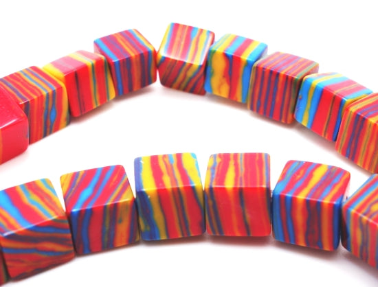 Striking Rainbow Stripe Calsilica Cube Beads