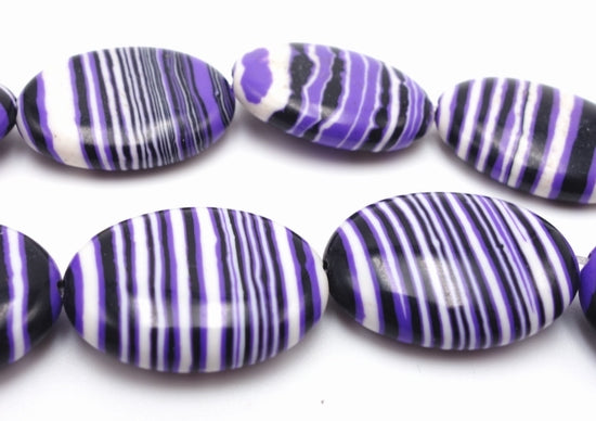 Beautiful Purple Stripe Oval Calsilica Beads