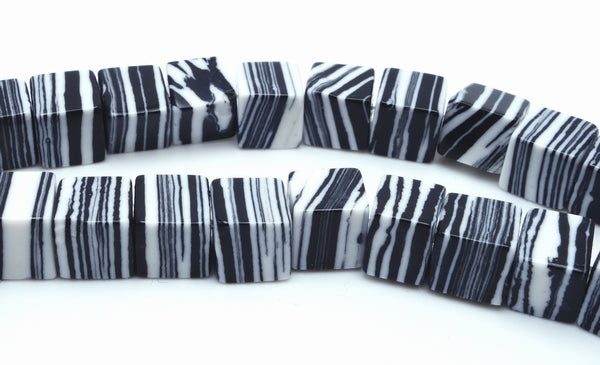 Beautiful Zebra Black Stripe Calsilica Cube Beads