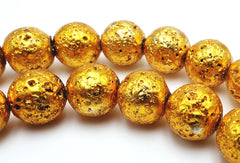Lava Rock Metalized Beads, Antique Gold, Medium Nugget