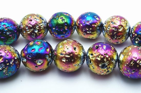 Beautiful Aurora Borealis 8mm Electro-Plated Lava Beads