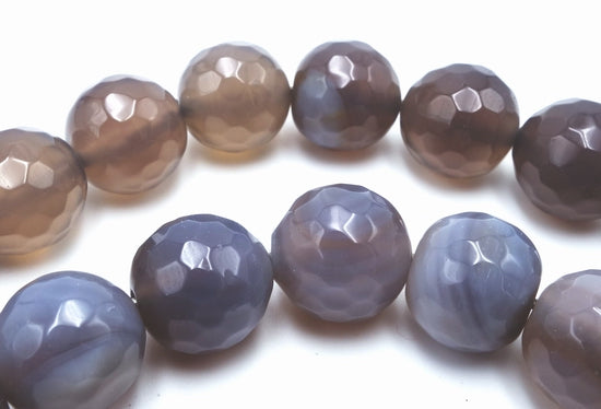 Large Rich Natural Faceted Grey Agate Bead String