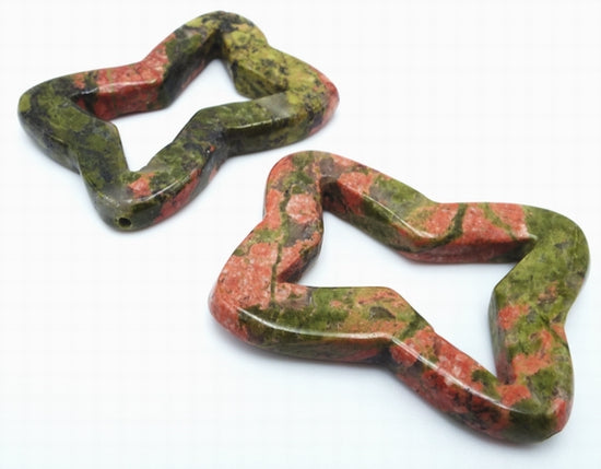 Lovely 2 Unakite Carved Frame Beads - Unusual!
