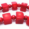 Unusual Red Sea Bamboo 9mm Coral Cube and Round Bead String