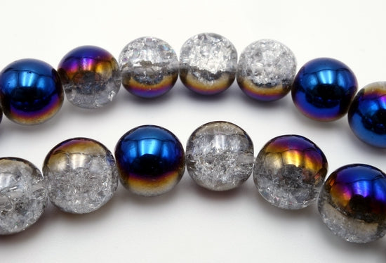 Magnificent 8mm Royal Blue, Gold and Purple Crackle Crystal