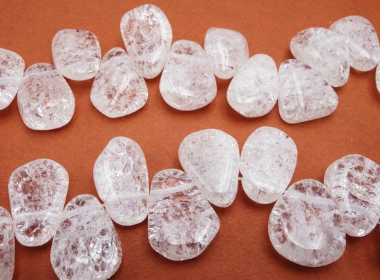 Sleek Large Flat Teardrop Crackle Crystal Beads