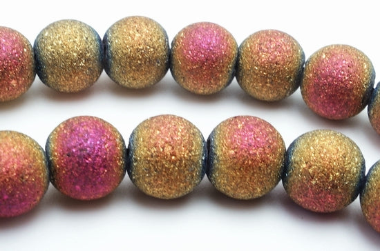 Haunting Beauty Gold and Pink  Electro Plated Glass Beads