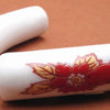 2 Large-Hole Red Floral Porcelain Curved-Tube Beads - 39mm x 10mm