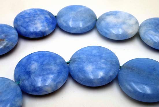 Dazzling 19mm Sky Blue and White Wash Denim Jade Button Beads