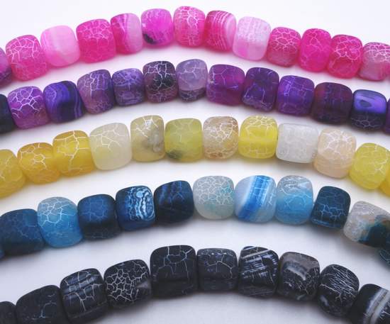 Seductive Frosted 8mm Agate Cube Beads- Pink, Purple, Yellow, Blue or Black