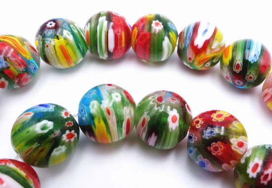 Large Vibrant Medley of Colours Millefiori Flower Beads -12mm