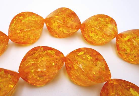 8 Huge Yellow Four-Sided Amber Beads