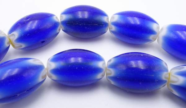 Royal Blue and Yellow Millefiori 14mm Barrel Beads