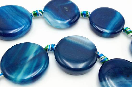 Superb Deep Marine Blue Banded Agate Button Beads - 25mm x 6mm