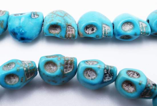 57 Small Eye-Catching Blue Howlite Turquoise Skull Beads