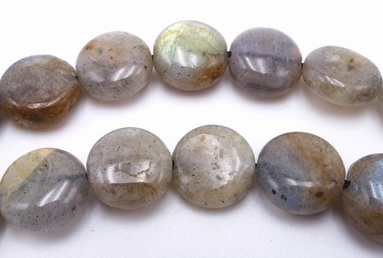 Shimmering Small Grey Labradorite Button Beads - 10mm x 5mm
