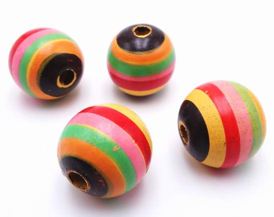 15mm Summer Carnival Red, Pink & Green Wooden Beads - Large Hole