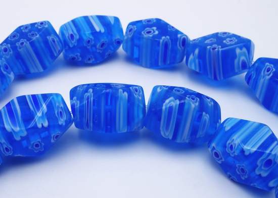 Azure Blue Flower Millefiori Polycut  Nuggets Beads