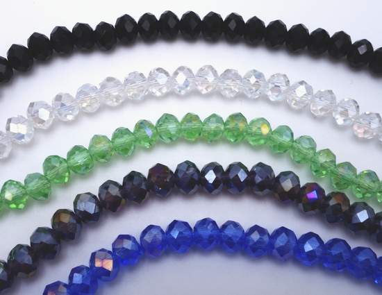 Dazzling Faceted Crystal Rondelle Beads-AB White, AB Royal Blue, AB Mauve, Black and Pale green