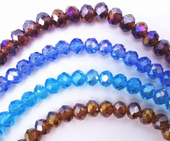 Vibrant Faceted Crystal Rondelle Beads -Light purple, Ocean blue, Aquamarine and Gold yellow
