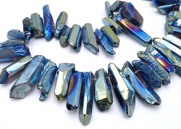 27 Magnificent Cobalt Blue Electroplated Crystal Large Icicle Beads
