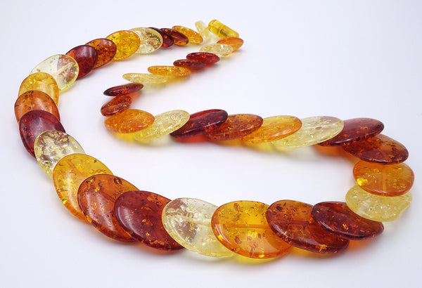 Gorgeous 3-Tone Amber Graduated Flat Oval Necklace
