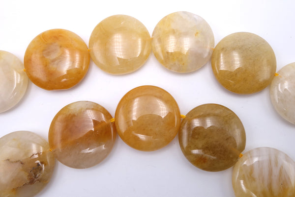 24mm Marvelous Large Yellow Topaz Jade Button Beads